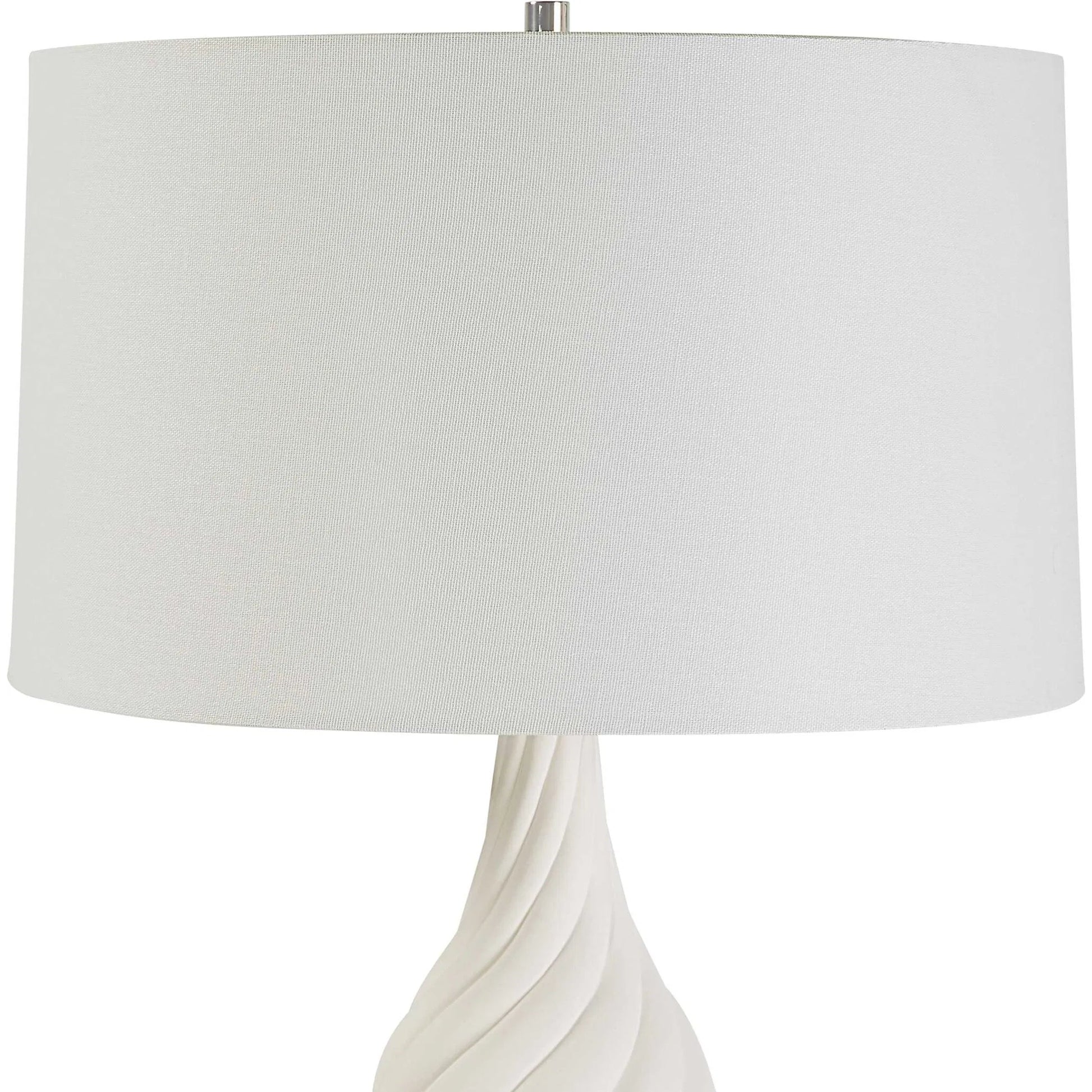 Twisted Swirl Table Lamp by Uttermost in chalk white, nickel. Made from ceramic, iron, fabric in a modern style.