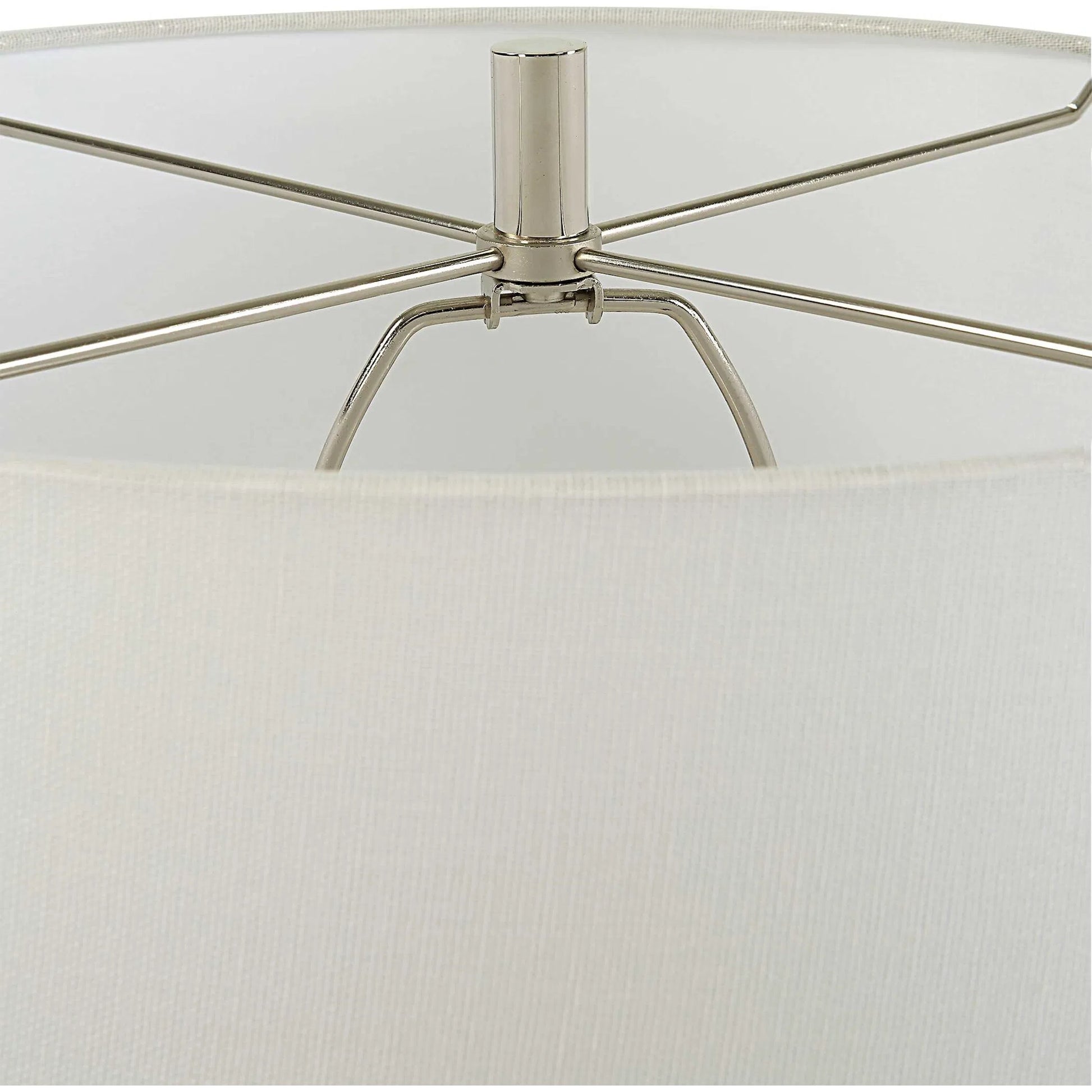 Twisted Swirl Table Lamp by Uttermost in chalk white, nickel. Made from ceramic, iron, fabric in a modern style.