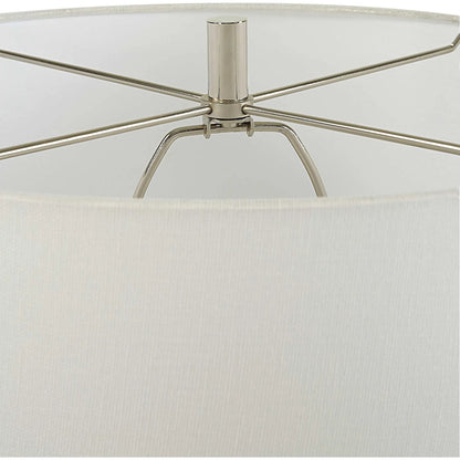 Twisted Swirl Table Lamp by Uttermost in chalk white, nickel. Made from ceramic, iron, fabric in a modern style.