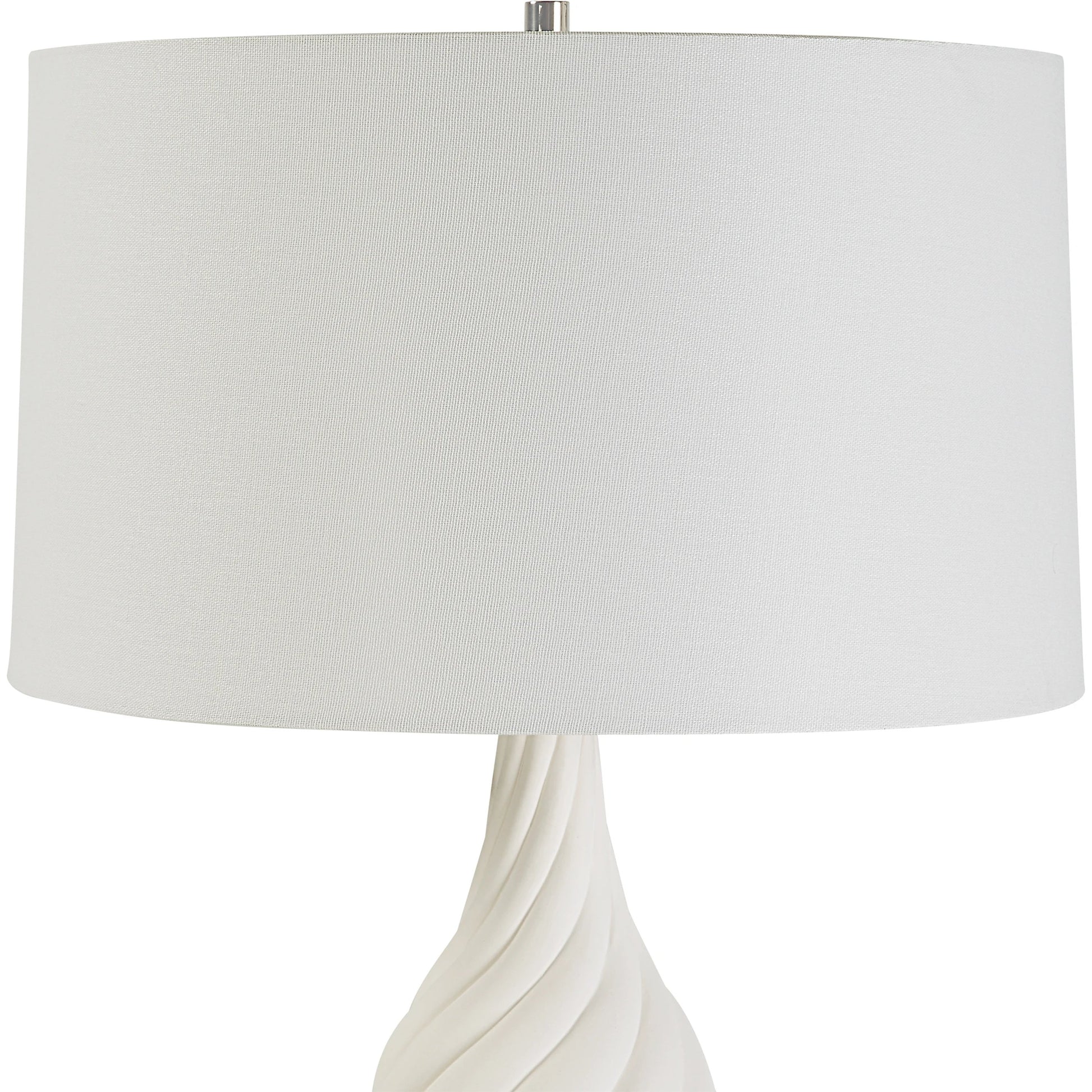 Twisted Swirl Table Lamp by Uttermost in chalk white, nickel. Made from ceramic, iron, fabric in a modern style.