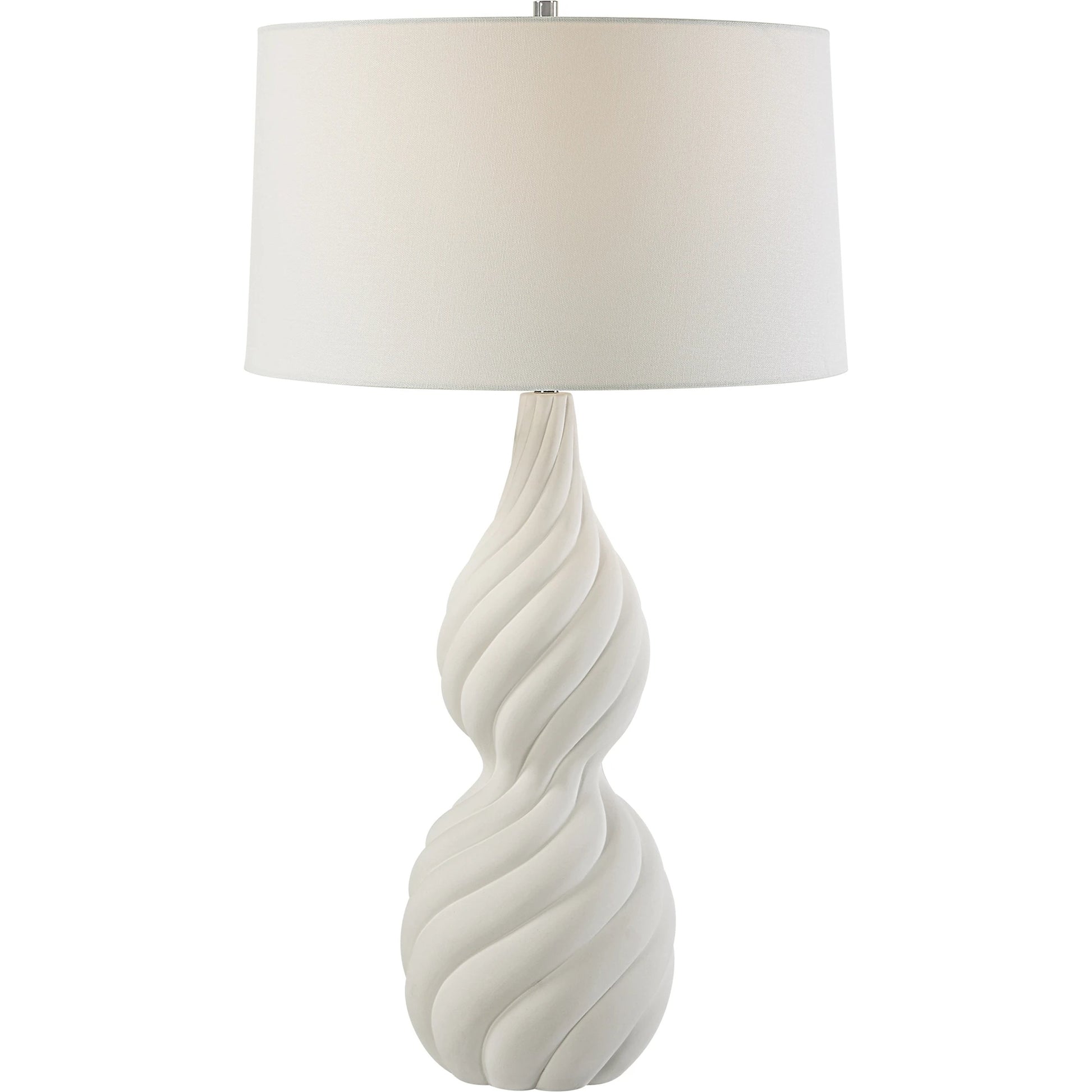 Twisted Swirl Table Lamp by Uttermost in chalk white, nickel. Made from ceramic, iron, fabric in a modern style.