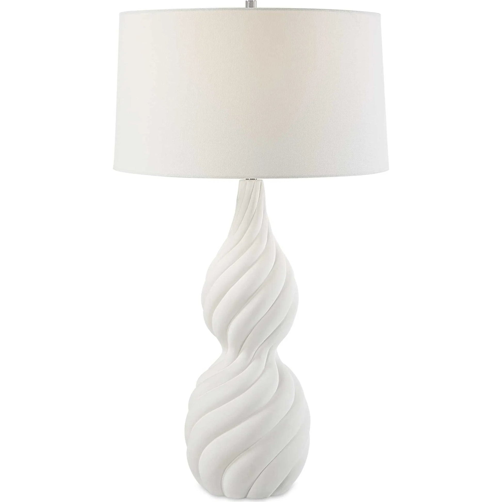 Twisted Swirl Table Lamp by Uttermost in chalk white, nickel. Made from ceramic, iron, fabric in a modern style.