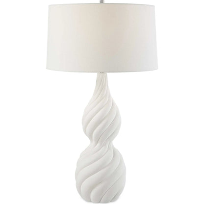 Twisted Swirl Table Lamp by Uttermost in chalk white, nickel. Made from ceramic, iron, fabric in a modern style.