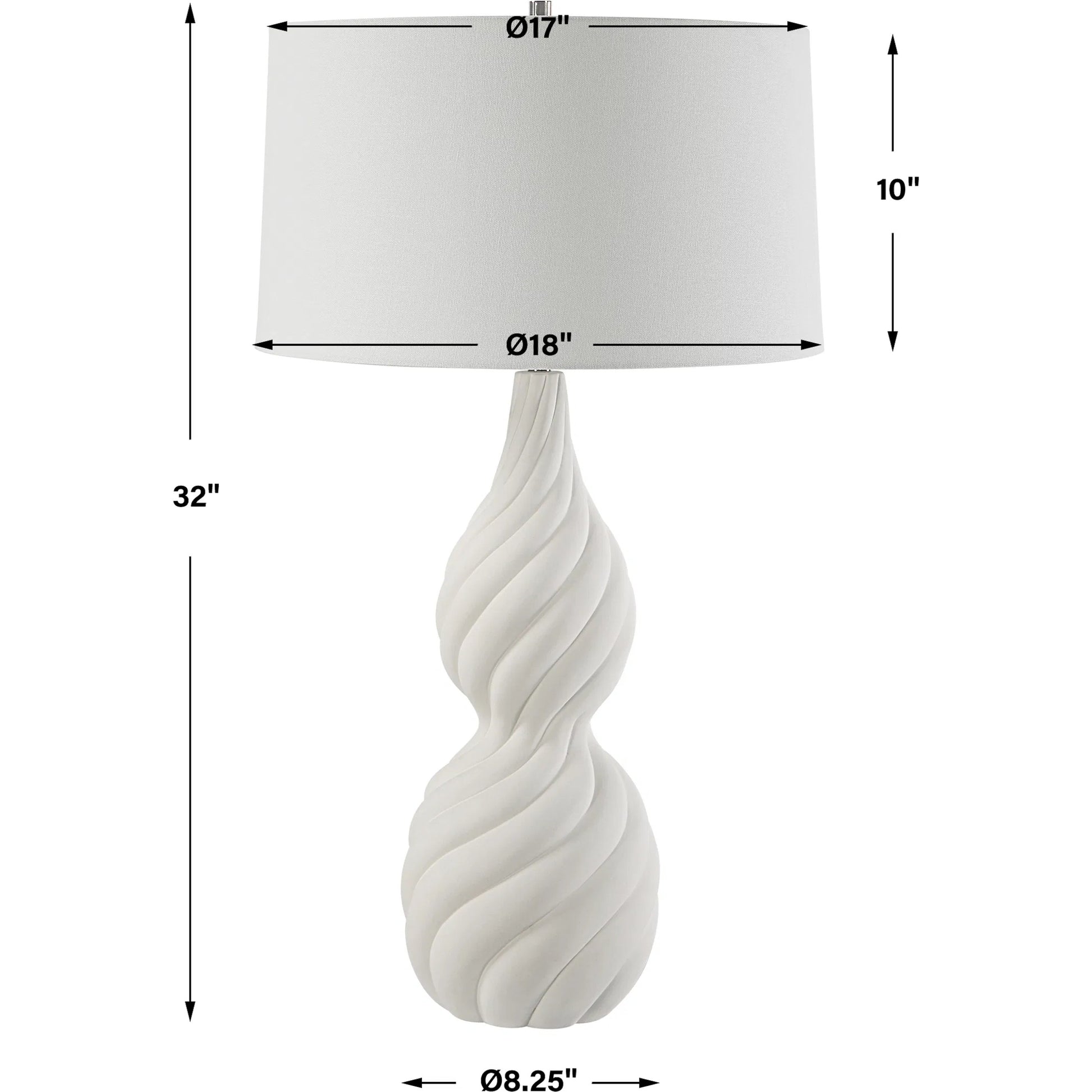 Twisted Swirl Table Lamp by Uttermost in chalk white, nickel. Made from ceramic, iron, fabric in a modern style.
