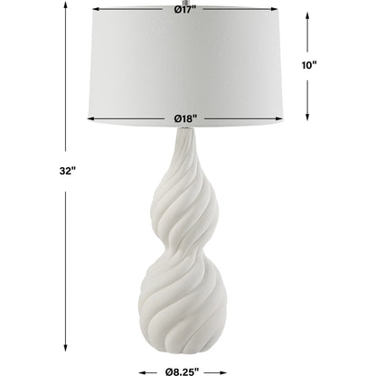 Twisted Swirl Table Lamp by Uttermost in chalk white, nickel. Made from ceramic, iron, fabric in a modern style.