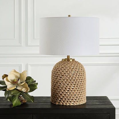 Kendari Table Lamp by Uttermost in natural, brass. Made from rope, iron, fabric, rattan in a modern style.
