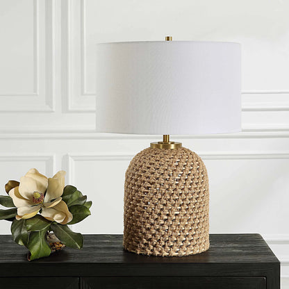 Kendari Table Lamp by Uttermost in natural, brass. Made from rope, iron, fabric, rattan in a modern style.