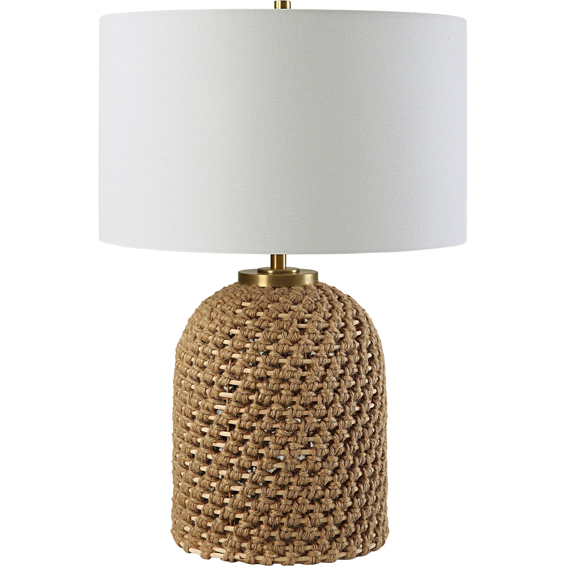Kendari Table Lamp by Uttermost in natural, brass. Made from rope, iron, fabric, rattan in a modern style.