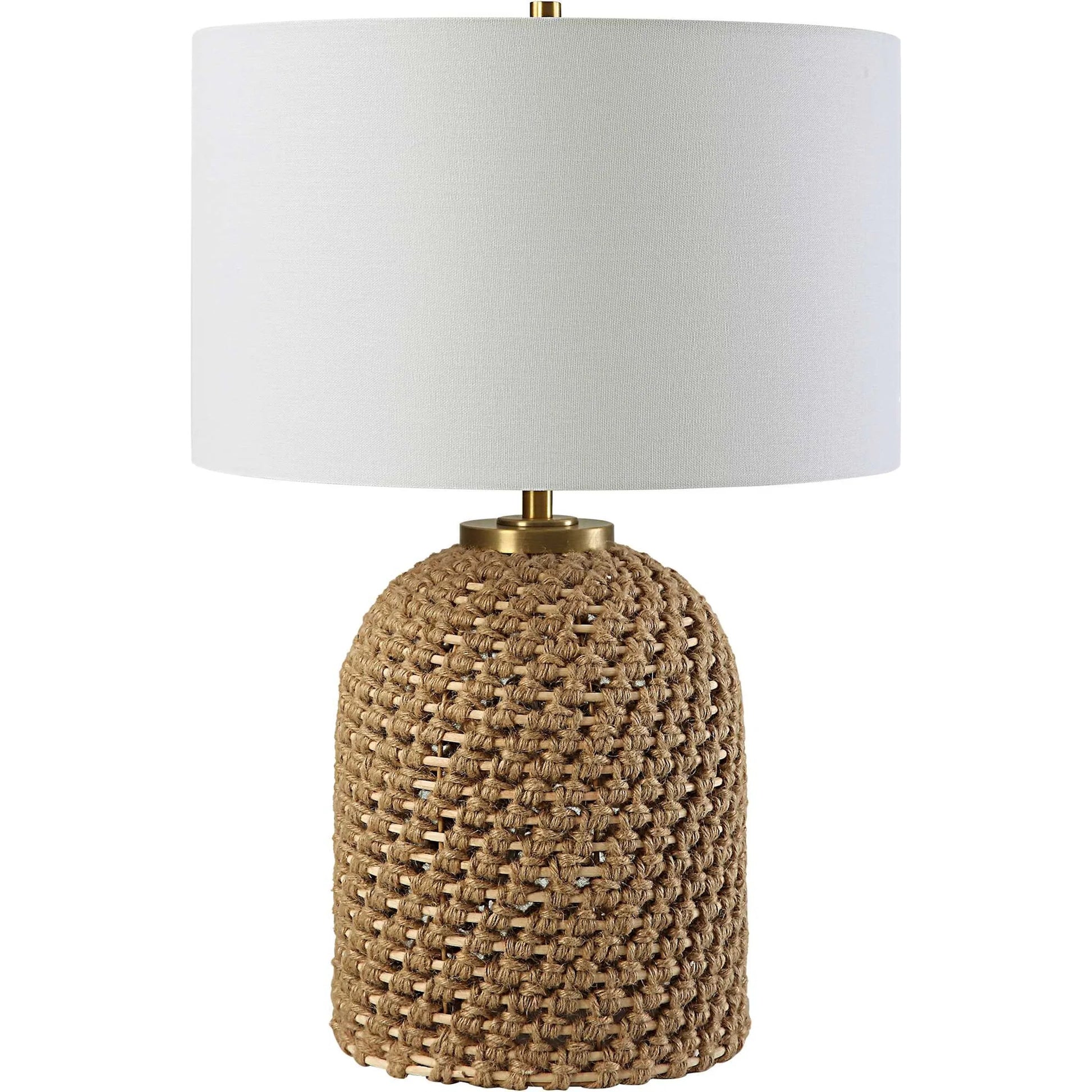 Kendari Table Lamp by Uttermost in natural, brass. Made from rope, iron, fabric, rattan in a modern style.