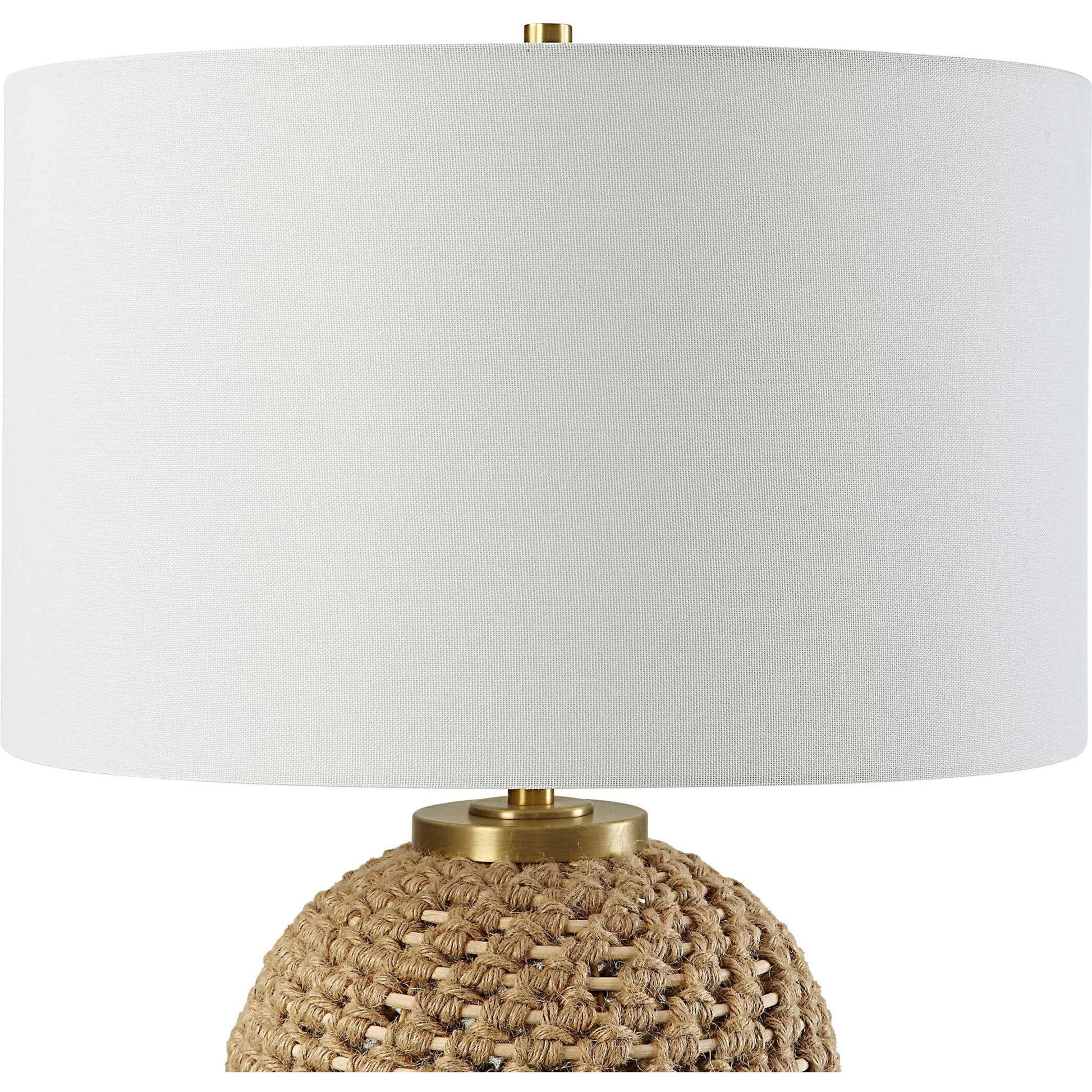 Kendari Table Lamp by Uttermost in natural, brass. Made from rope, iron, fabric, rattan in a modern style.