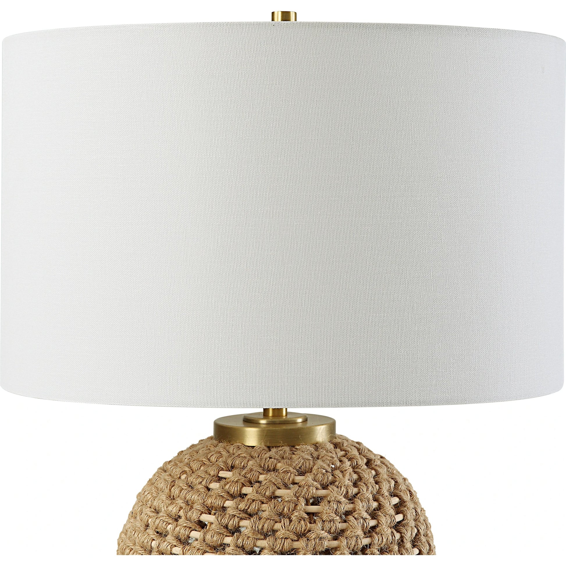 Kendari Table Lamp by Uttermost in natural, brass. Made from rope, iron, fabric, rattan in a modern style.