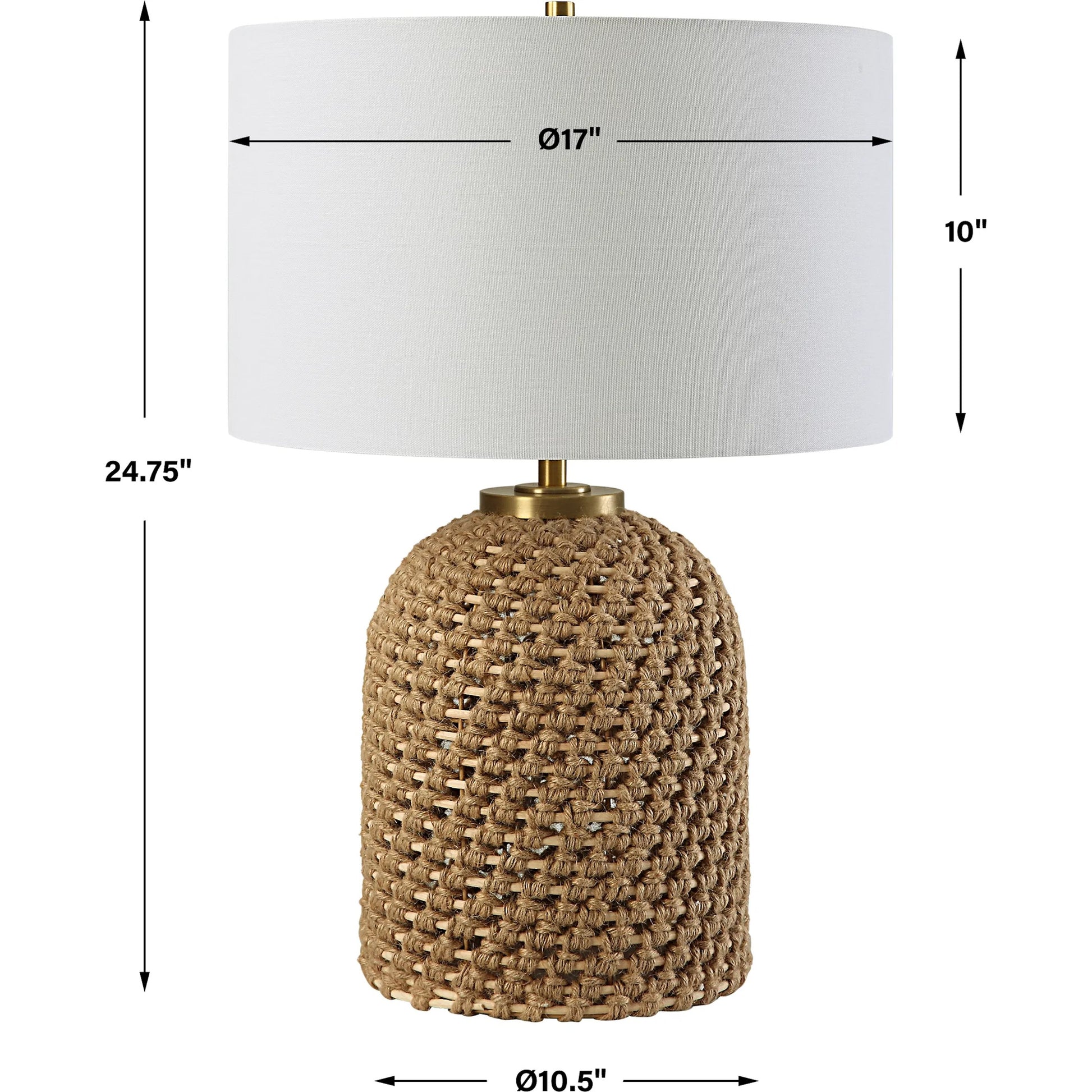 Kendari Table Lamp by Uttermost in natural, brass. Made from rope, iron, fabric, rattan in a modern style.