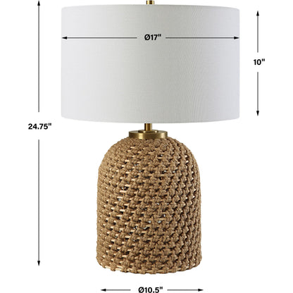 Kendari Table Lamp by Uttermost in natural, brass. Made from rope, iron, fabric, rattan in a modern style.