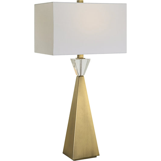 Arete Modern Table Lamp by Uttermost in brass. Made from iron, crystal, fabric in a modern style.