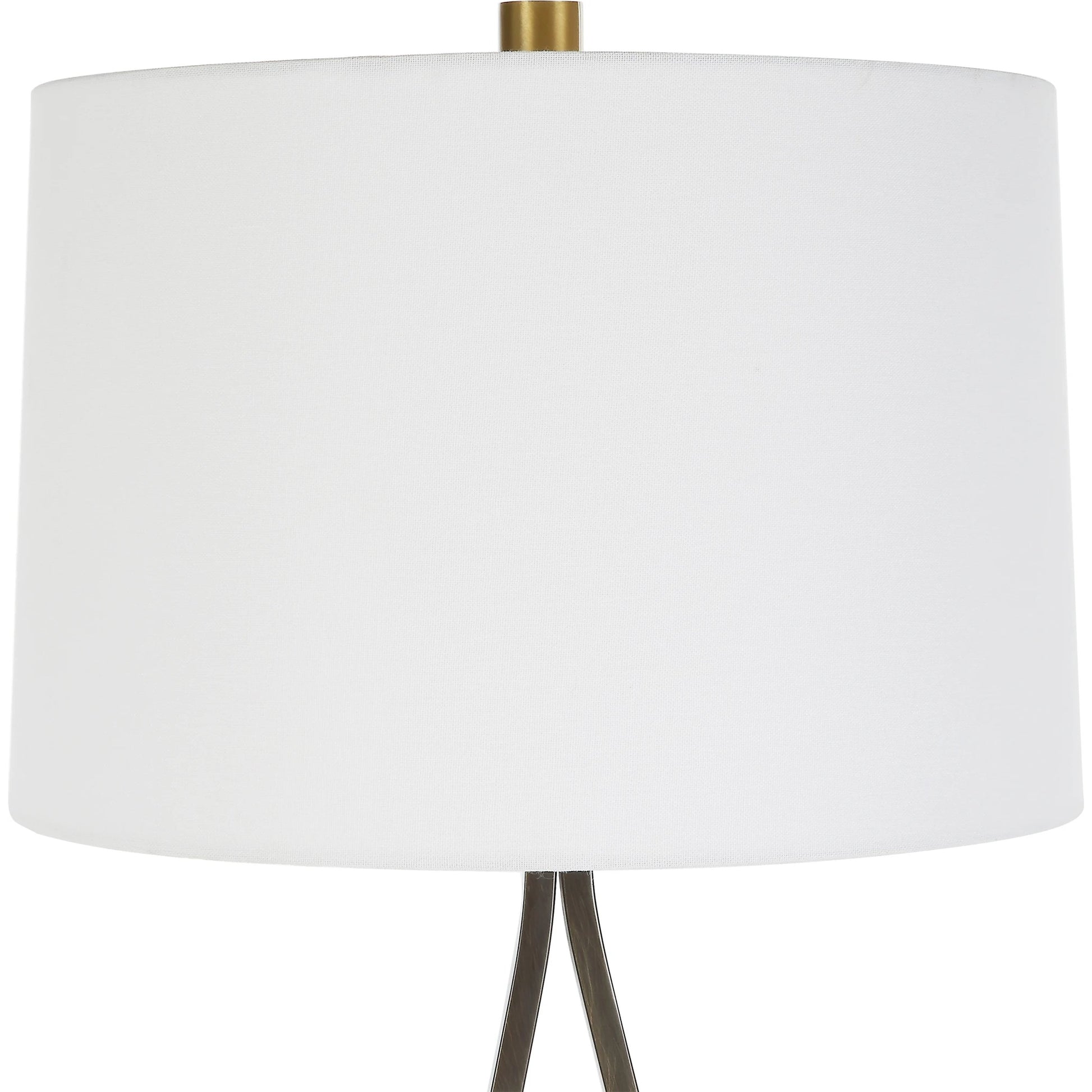 Separate Paths Table Lamp by Uttermost in black, antique brass. Made from steel, marble, fabric in a modern style.