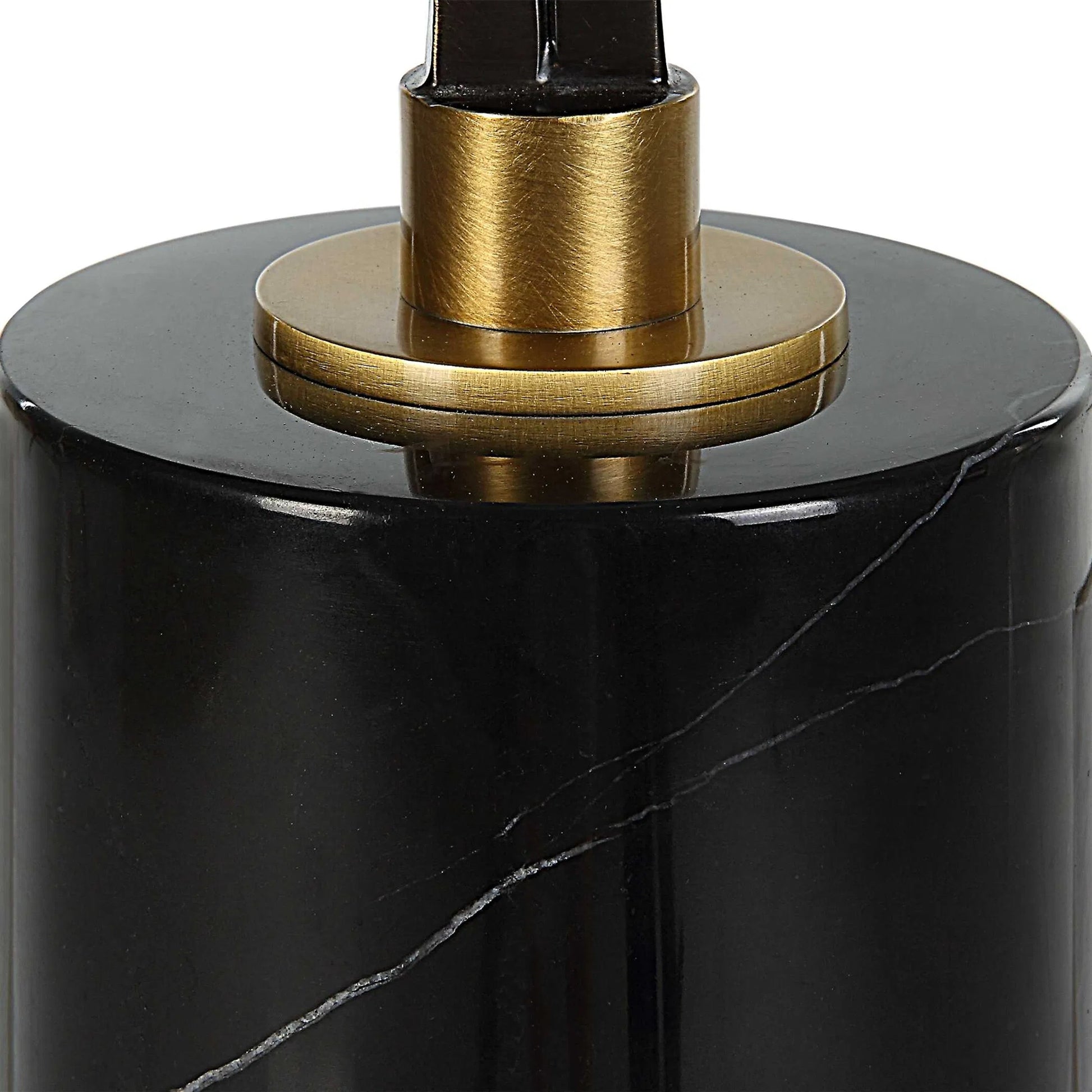 Separate Paths Table Lamp by Uttermost in black, antique brass. Made from steel, marble, fabric in a modern style.