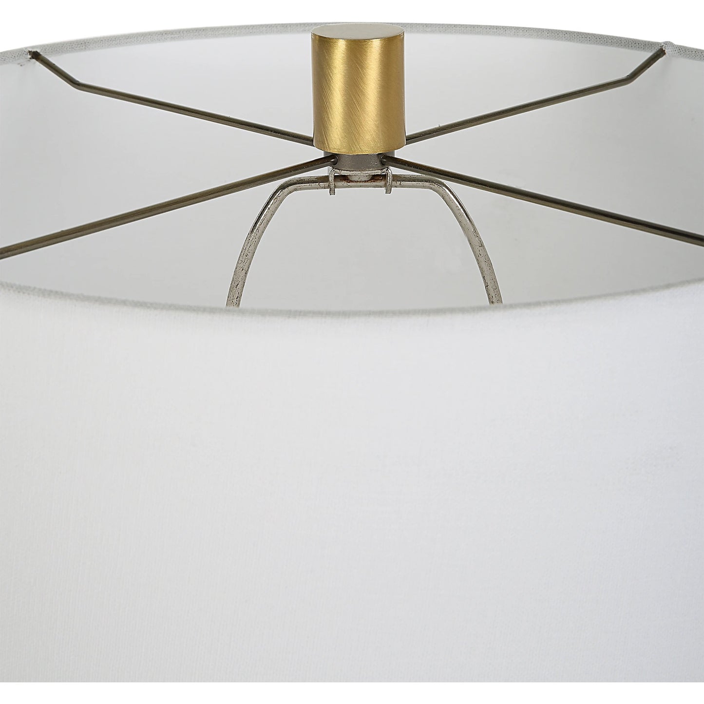 002 SI-2146873 | Closeup | Separate Paths Table Lamp by Uttermost in black, antique brass. Made from steel, marble, fabric in a modern style.