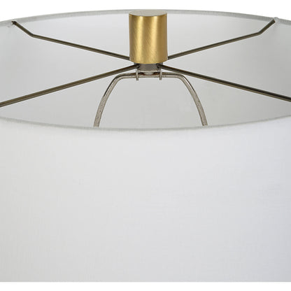 Separate Paths Table Lamp by Uttermost in black, antique brass. Made from steel, marble, fabric in a modern style.