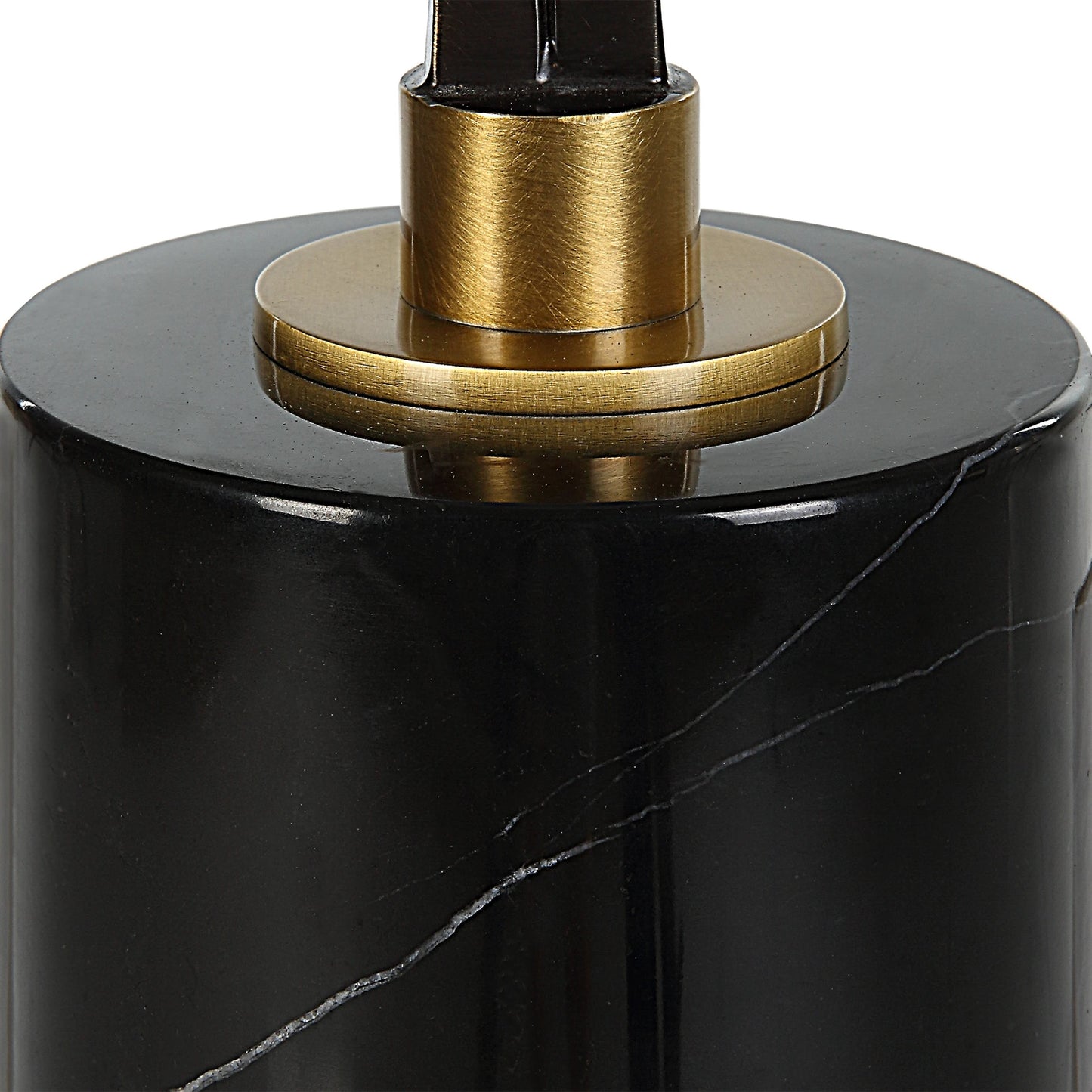 004 SI-2146873 | Closeup | Separate Paths Table Lamp by Uttermost in black, antique brass. Made from steel, marble, fabric in a modern style.