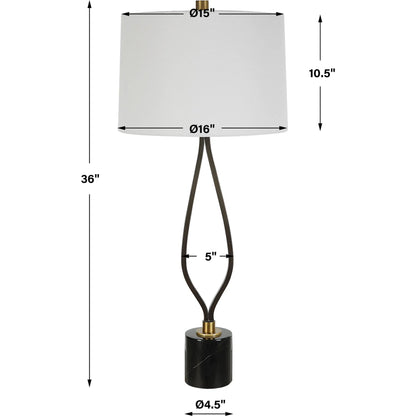 Separate Paths Table Lamp by Uttermost in black, antique brass. Made from steel, marble, fabric in a modern style.