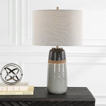 Coen Table Lamp by Uttermost in nickel. Made from steel, ceramic, fabric in a modern style.
