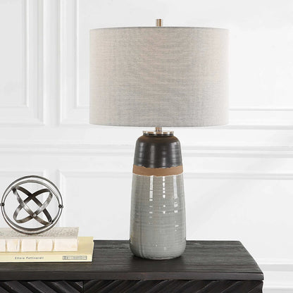 Coen Table Lamp by Uttermost in nickel. Made from steel, ceramic, fabric in a modern style.