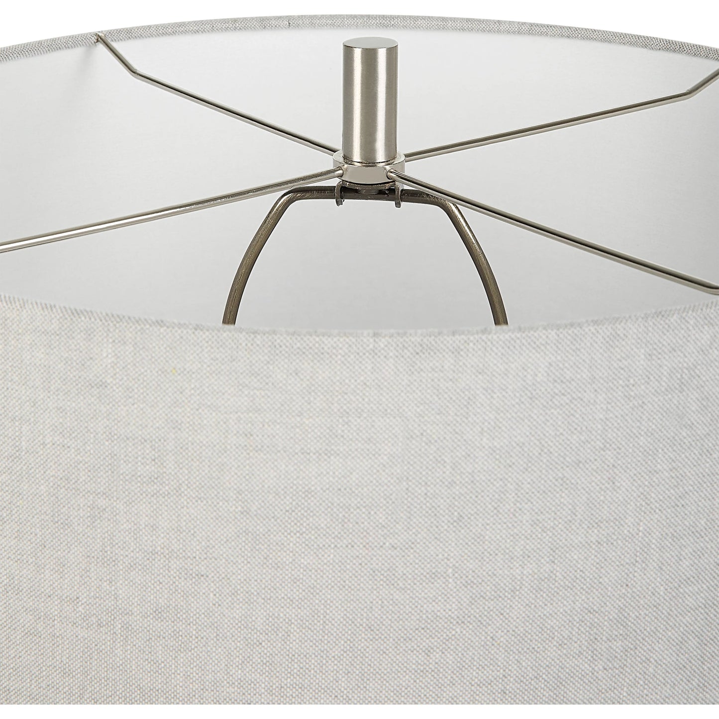 002 SI-2146869 | Closeup | Coen Table Lamp by Uttermost in nickel. Made from steel, ceramic, fabric in a modern style.