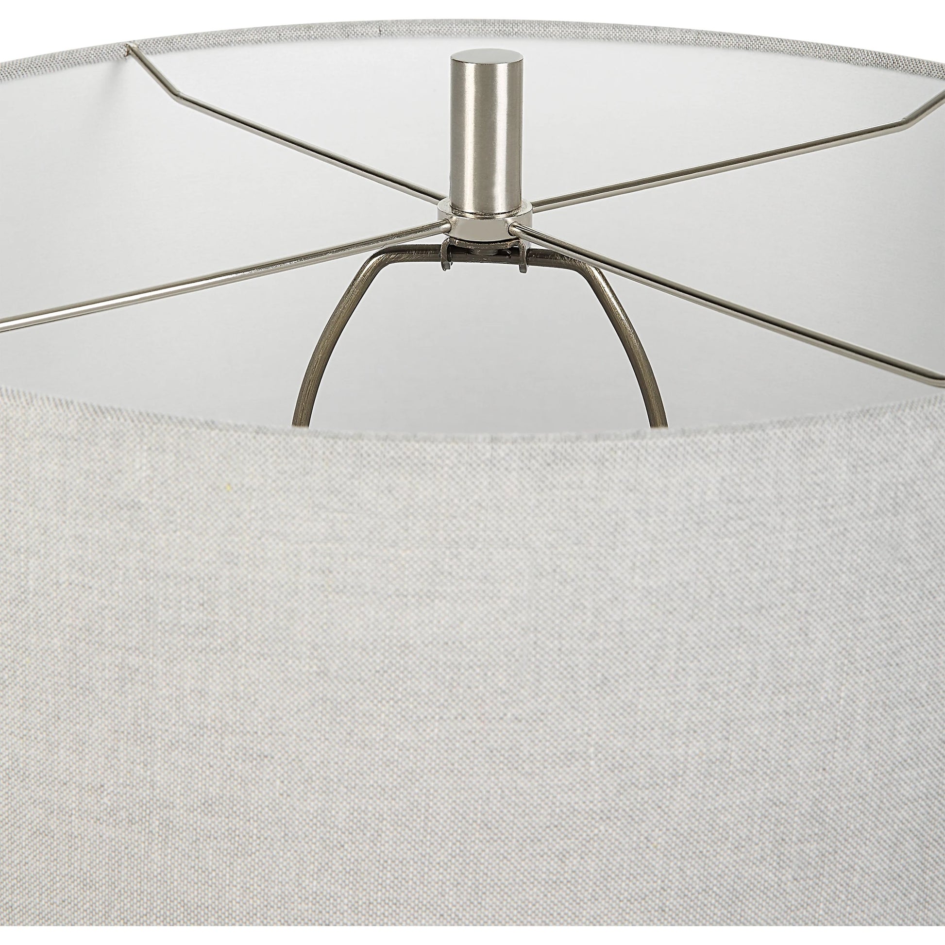 Coen Table Lamp by Uttermost in nickel. Made from steel, ceramic, fabric in a modern style.