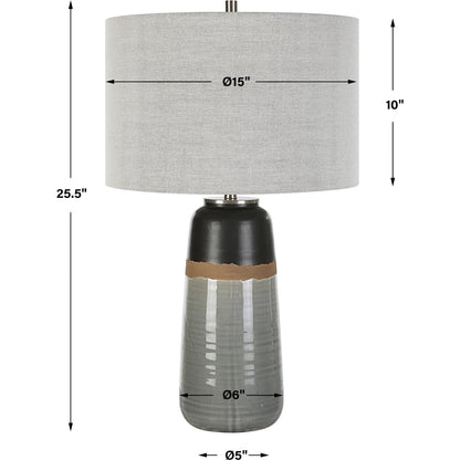 Coen Table Lamp by Uttermost in nickel. Made from steel, ceramic, fabric in a modern style.