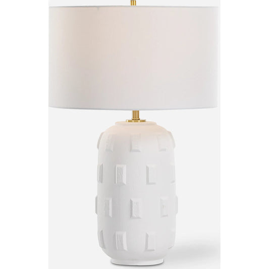 Emerie Textured Table Lamp by Uttermost in brass. Made from porcelain, fabric, steel in a unique style.
