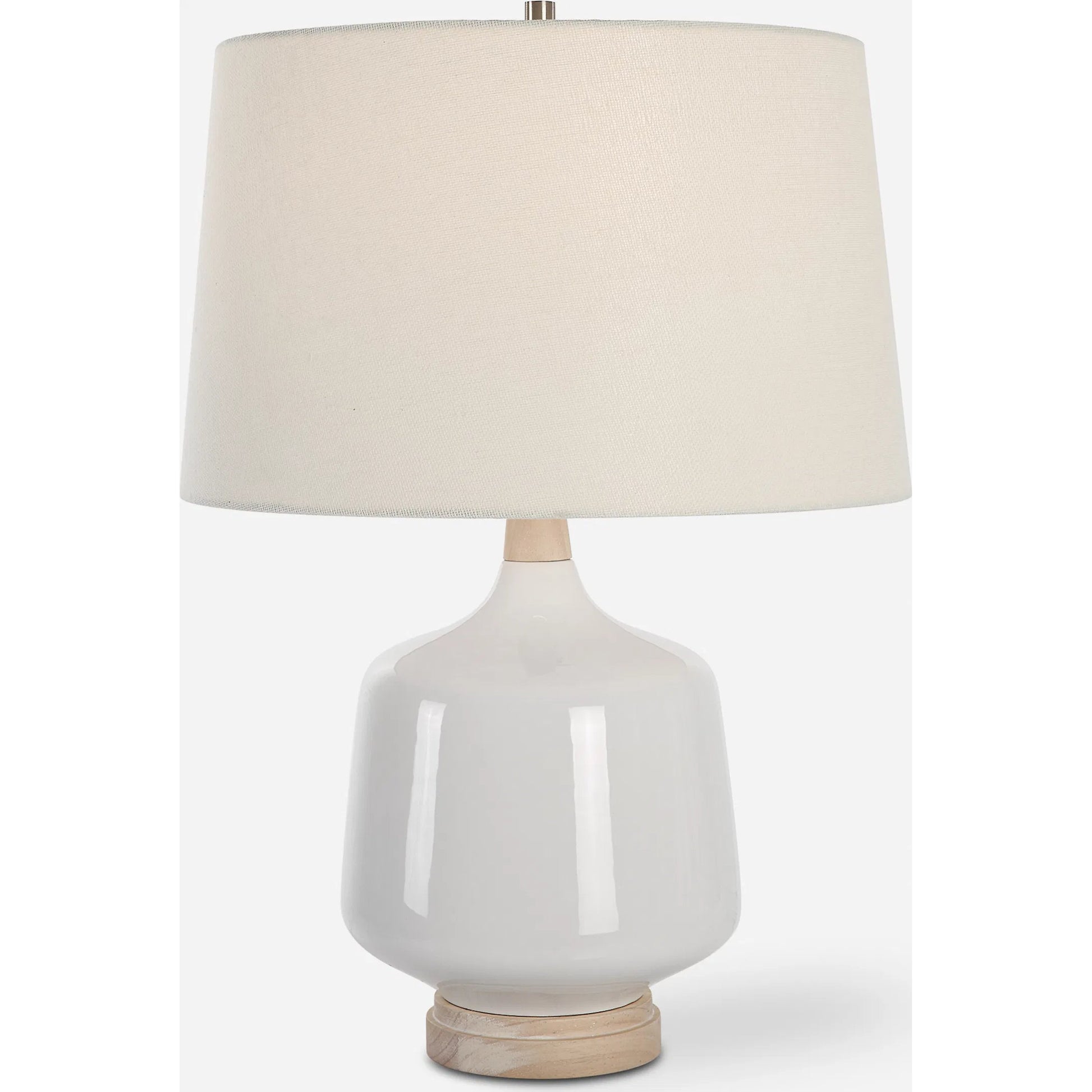 Opal Table Lamp by Uttermost in white. Made from wood, ceramic, fabric in a modern style.