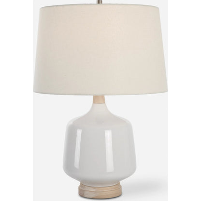 Opal Table Lamp by Uttermost in white. Made from wood, ceramic, fabric in a modern style.