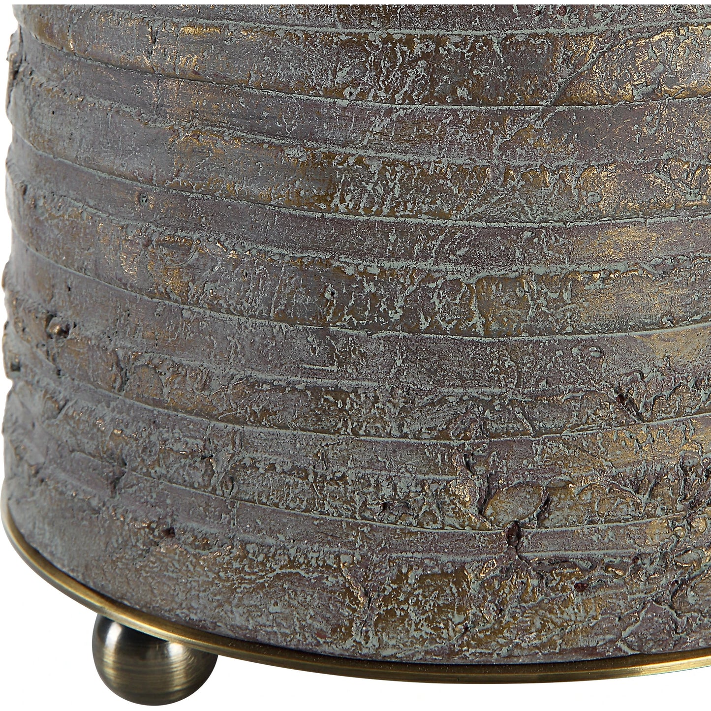 006 SI-2146880 | Closeup | Gorda Ceramic Table Lamp by Uttermost in bronze. Made from steel, ceramic, fabric in a modern style.