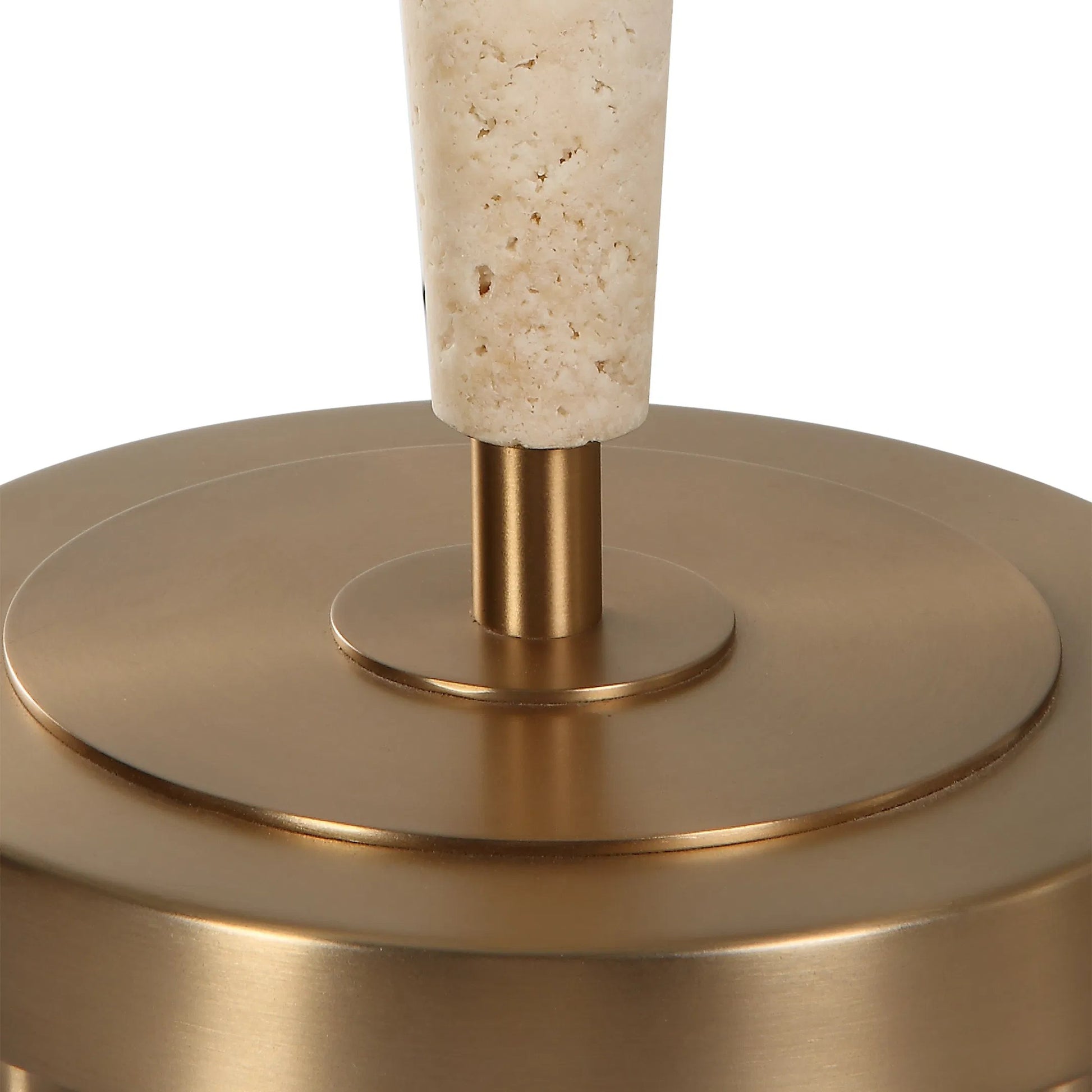 Palu Travertine Table Lamp by Uttermost in brass. Made from iron, travertine, linen in a modern style.