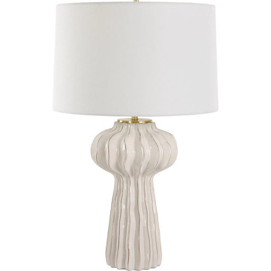 Wrenley Ridged Table Lamp by Uttermost in brass. Made from porcelain, fabric, steel in a unique style.