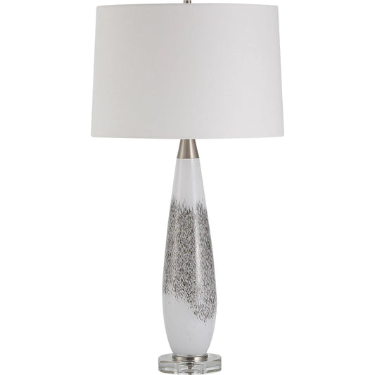 Quinn Table Lamp by Uttermost in silver. Made from crystal, glass, iron, fabric in a unique style.