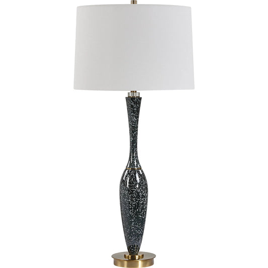 Remy Table Lamp by Uttermost in dark navy. Made from ceramic, iron, fabric, acrylic in a unique style.