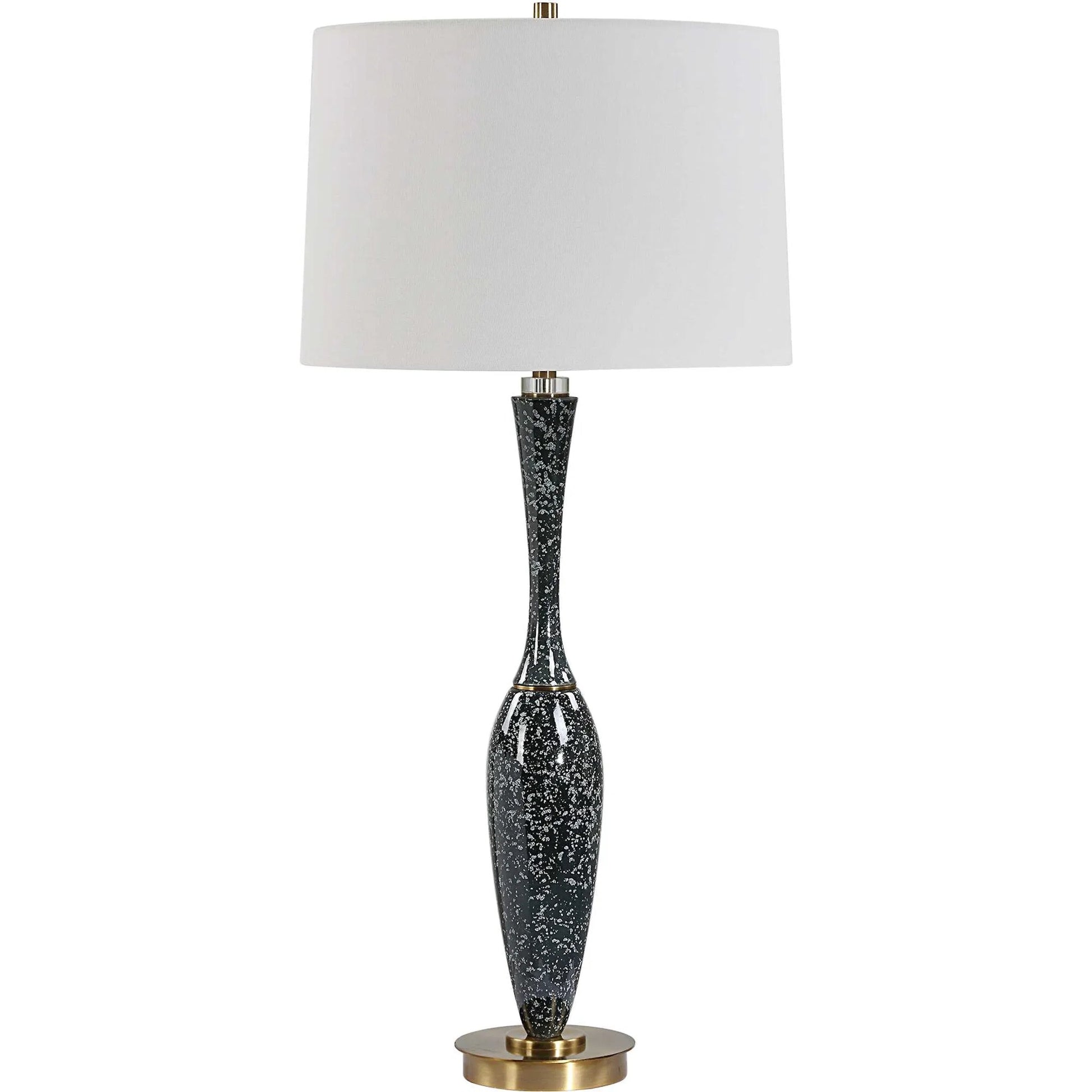 Remy Table Lamp by Uttermost in dark navy. Made from ceramic, iron, fabric, acrylic in a eclectic & global style.