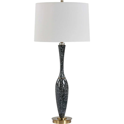 Remy Table Lamp by Uttermost in dark navy. Made from ceramic, iron, fabric, acrylic in a eclectic & global style.