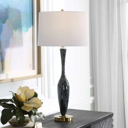 Remy Table Lamp by Uttermost in dark navy. Made from ceramic, iron, fabric, acrylic in a eclectic & global style.