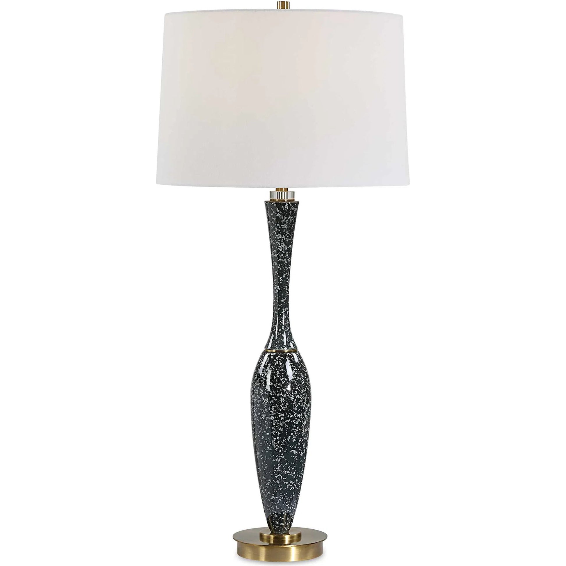 Remy Table Lamp by Uttermost in dark navy. Made from ceramic, iron, fabric, acrylic in a eclectic & global style.