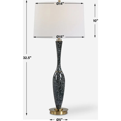Remy Table Lamp by Uttermost in dark navy. Made from ceramic, iron, fabric, acrylic in a eclectic & global style.