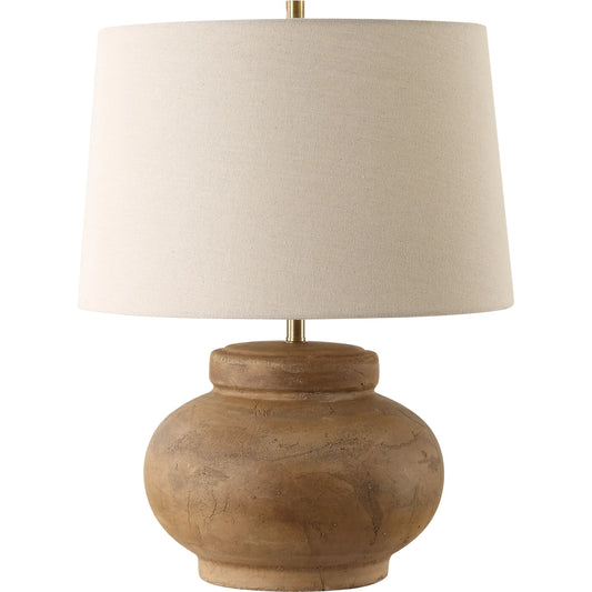 Urbino Aged Terracotta Table Lamp by Uttermost in brass. Made from steel, terracotta with antique, fabri in a unique style.