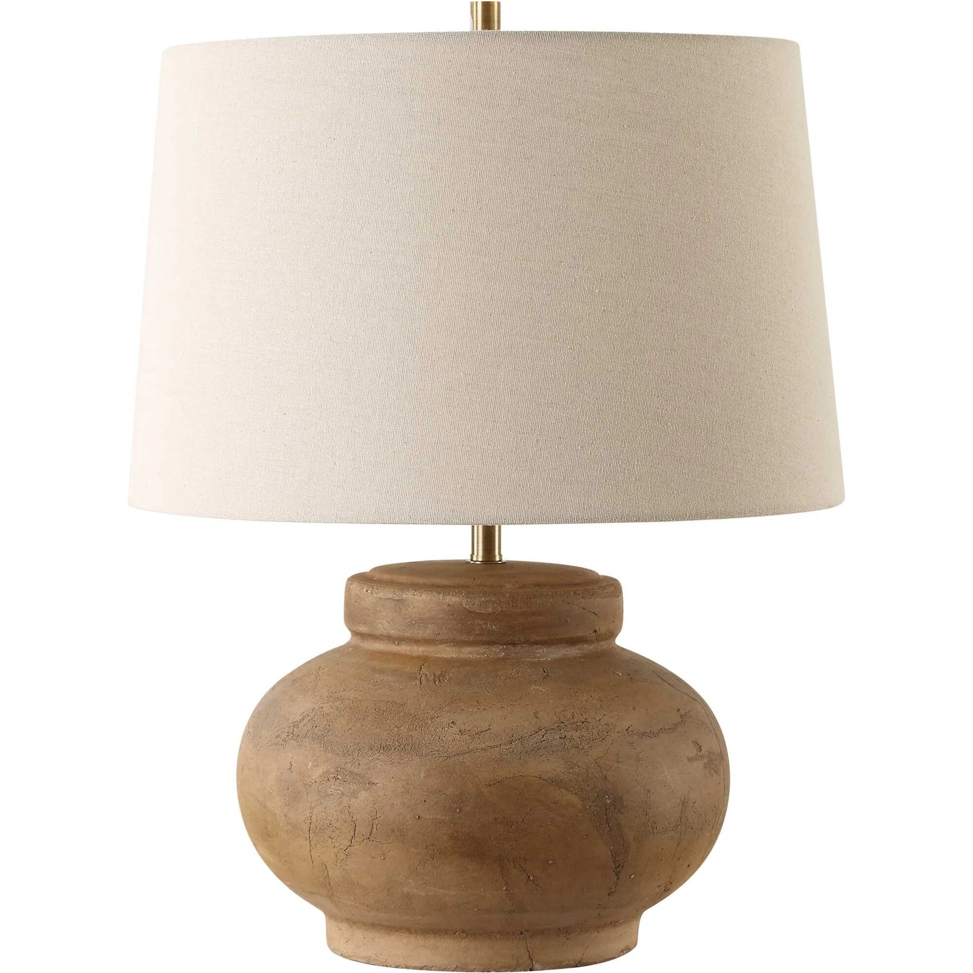 Urbino Aged Terracotta Table Lamp by Uttermost in brass. Made from steel, terracotta with antique, fabri in a traditional style.