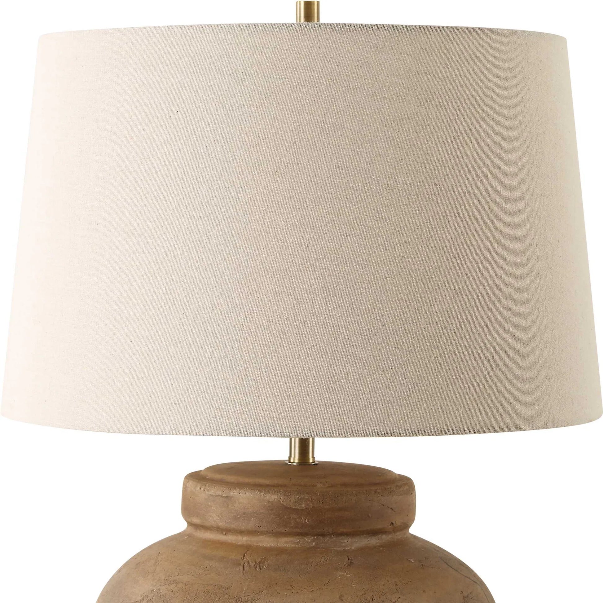 Urbino Aged Terracotta Table Lamp by Uttermost in brass. Made from steel, terracotta with antique, fabri in a traditional style.