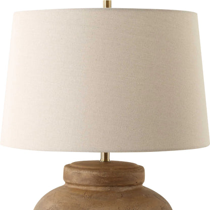 Urbino Aged Terracotta Table Lamp by Uttermost in brass. Made from steel, terracotta with antique, fabri in a traditional style.