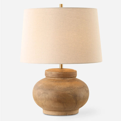 Urbino Aged Terracotta Table Lamp by Uttermost in brass. Made from steel, terracotta with antique, fabri in a traditional style.