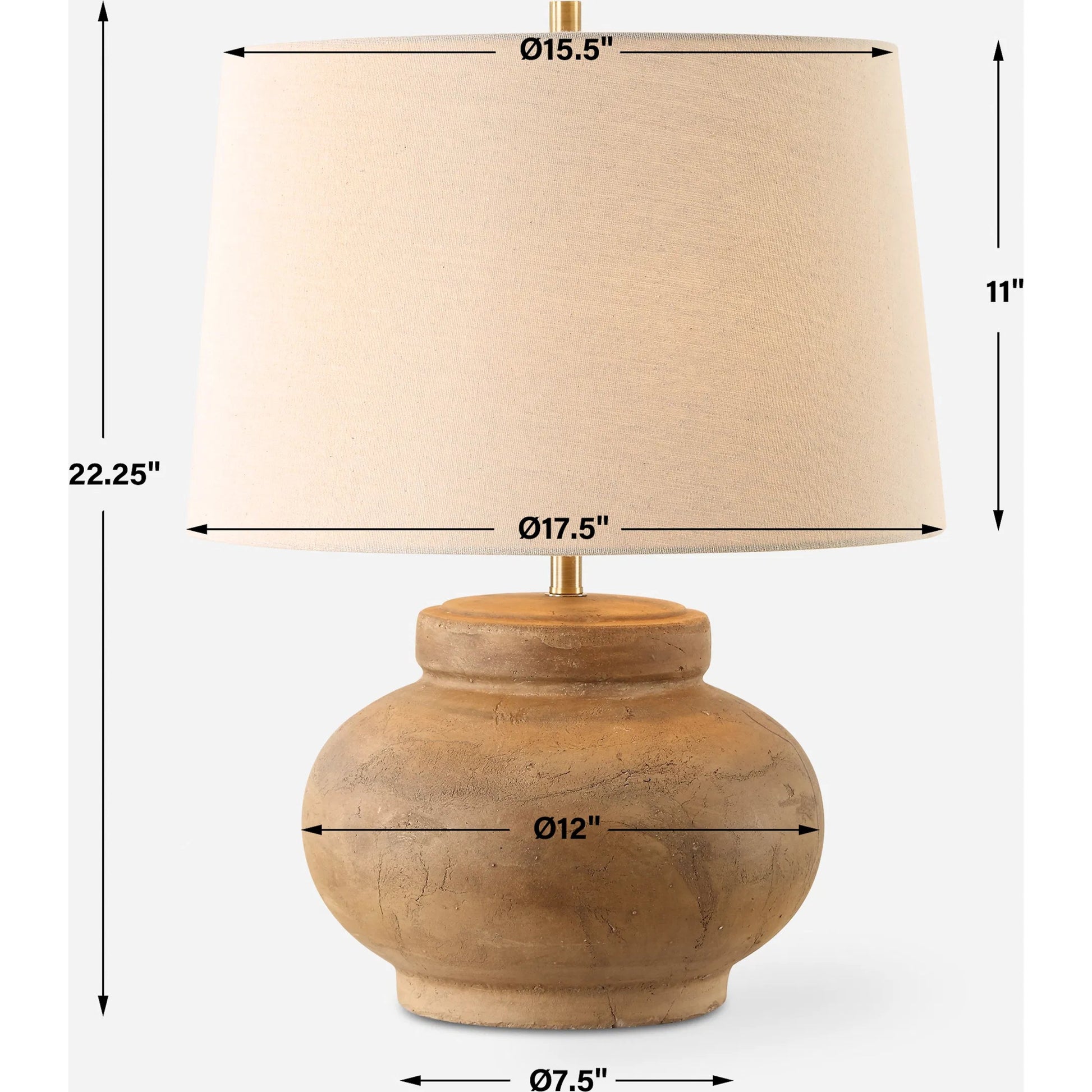 Urbino Aged Terracotta Table Lamp by Uttermost in brass. Made from steel, terracotta with antique, fabri in a traditional style.