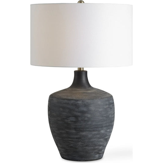 Graphite Ribbed Table Lamp by Uttermost in brass. Made from ceramic, fabric, metal in a unique style.