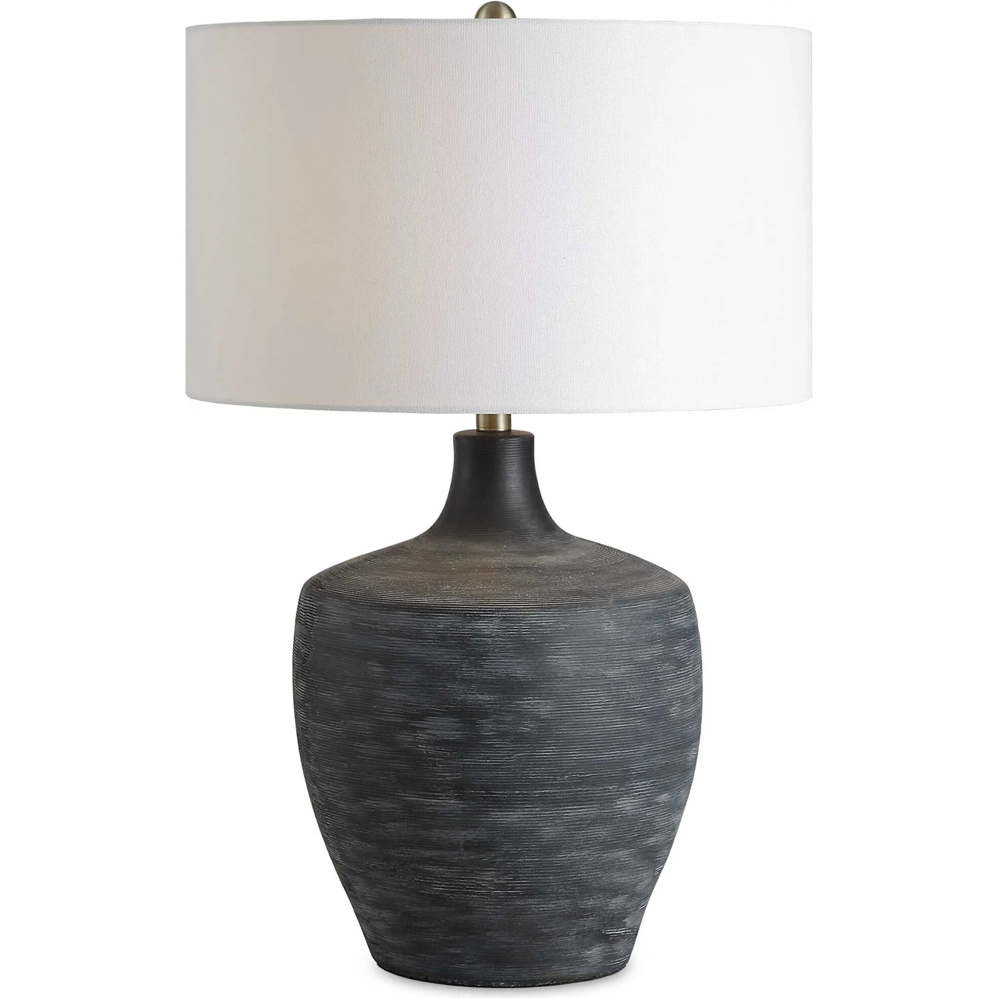 Graphite Ribbed Table Lamp by Uttermost in brass. Made from ceramic, fabric, metal in a unique style.